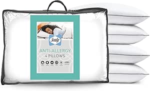 Sealy Anti-Allergy Pillows Pack of 4 - Medium Support Bed Pillows 4 Pack For All Sleeping Positions with Dupont Fibres and Piped Edges - Machine Washable, White (551274GE)