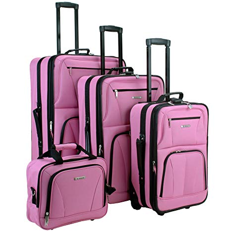 Rockland Luggage Skate Wheels 4 Piece Luggage Set, Pink, One Size