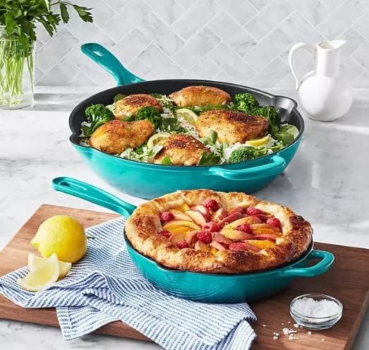 Member's Mark 2-Piece Enamel Cast Iron Skillet Set (Cast Iron, Teal)