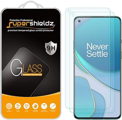 (2 Pack) Supershieldz for OnePlus 8T 5G and OnePlus 8T  / Plus 5G Tempered Glass Screen Protector, Anti Scratch, Bubble Free