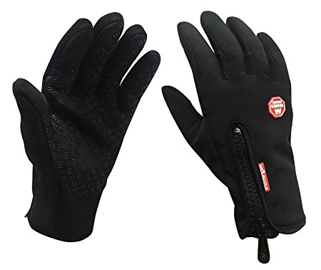 Moolecole-Windproof Outdoor Sports Gloves Touchscreen Gloves Unisex Hiking Skiing (M, Black)