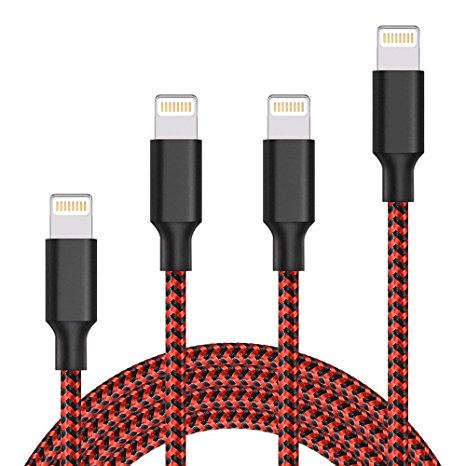 Lightning Cable,AOFU Charger Cables 4Pack 3FT 6FT 6FT 10FT to USB Syncing and Charging Cable Data Nylon Braided Cord Charger for iPhone 7/7 Plus/6/6 Plus/6s/6s Plus/5/5s/5c/SE and more-BlackRed