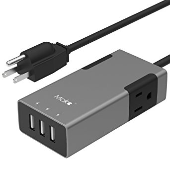 MAKETECH Compact Travel Power Strip with 3 Port USB Charger and 2 AC Outlets (Space Gray)