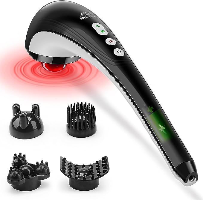 Snailax Cordless Handheld Back Massager - Rechargeable Percussion Massage With Heat, Deep Tissue Massager For Neck Shoulder Waist Leg Foot Back Pain Relief, Portable Wand Massager For Full Body