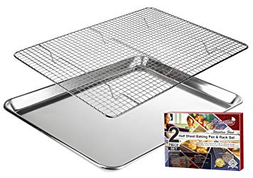 Baking Sheet with Cooling Rack: Half Aluminum Cookie Pan Tray with Stainless Steel Wire and Roasting Rack - 13.1" x 17.9" inches