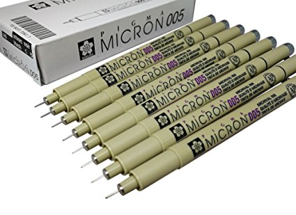 Sakura Pigma Micron pen 005 Black ink marker felt tip pen, Archival pigment ink, fine point for artist drawing pens - 8 pen set