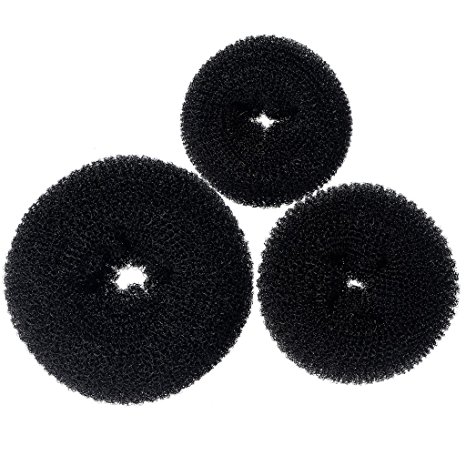 Wleec Beauty 3 Pieces Hair Donut Bun Maker, Large Medium Small Each One (Black)