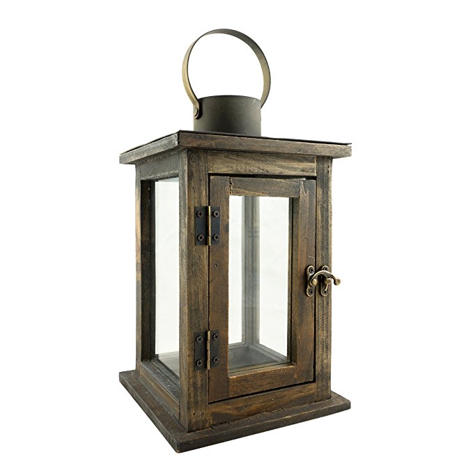 Stonebriar Rustic 12 Inch Wooden Candle Lantern, Vintage Wood & Metal Design, Use As Decoration for Birthday Parties, a Rustic Wedding Centerpiece, or Create a Relaxing Spa Setting, Medium