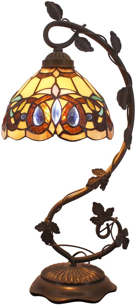 Tiffany Desk Lamp Stained Glass Serenity Victorian Style Table Lamps Wide 8 Inch Height 21 Inch for Living Room Antique Desk Beside Bedroom S021 WERFACTORY