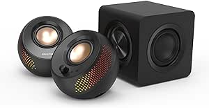 Creative Pebble X Plus 2.1 Haut-parleurs d'ordinateur USB-C avec subwoofer et éclairage RVB Personnalisable, Bluetooth 5.3, USB Audio, jusqu'à 15W Puissance RMS pour PC et Mac