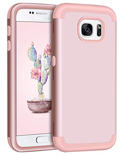 Galaxy S7 Case, Samsung S7 Case, BENTOBEN 3 Layers Slim Hybrid Heavy Duty Shockproof Hard PC Cover Soft Silicone Rubber Bumper Full Body Protective Girly Phone Cases for Samsung Galaxy S7 Rose Gold