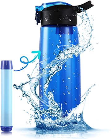 FARLAND 22 Ounce Water Bottle with Filter BPA Free Built-in Compass Integrated Filter Straw for Hiking Backpacking Camping Hunting Fishing Travel Emergency Survival