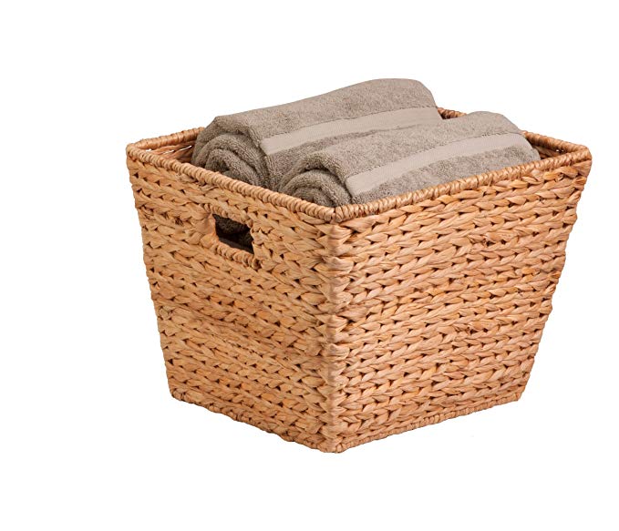 Honey-Can-Do STO-02884 Tall Square Water Hyacinth Basket Bin, Large, 15 L x 15 W x 12 H