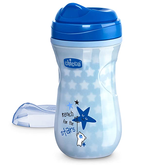 Chicco Glow In The Dark Insulated Rim Spout Trainer Spill Free Baby Sippy Cup 9oz, Blue, 12m  (1pk)