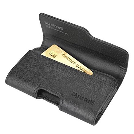 Motorola Moto G5 Plus Case, Premium Leather Wallet Pouch Holster Belt Case w/ Clip / Loops for Motorola Moto G5 Plus, XT1687 (Fits Phone w/ a Slim Case On) - w/ Card Slot - Black