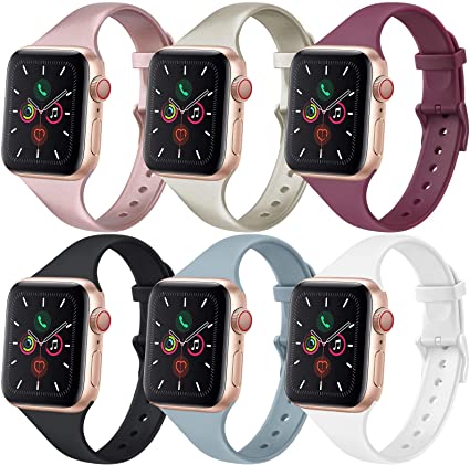 [6 PACK] Bands Compatible with Apple Watch Bands 40mm 38mm for Women Men, Slim Thin Narrow Bands for iWatch SE & Series 6 5 4 3 2 1