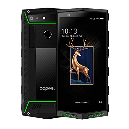 Rugged Smartphone Unlocked, POPTEL P60 Unlocked Cell Phone 4G Android8.1,6GB/128GB, 5.7inch 2K Display, 5000mAh Dual SIM with IP68 Waterproof/Dust Proof/Shockproof GPS Outdoor Smartphone (Black Green)