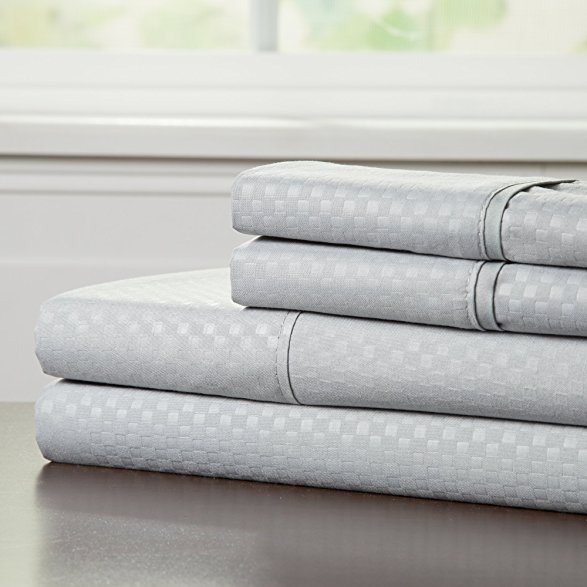 Brushed Microfiber Sheets Set- 4 Piece Hypoallergenic Bed Linens with Deep Pocket Fitted Sheet and Embossed Design by Lavish Home (Platinum, Full)