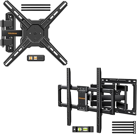 Perlegear Full Motion TV Monitor Wall Mount for Most 26–50 Inch TVs, Max VESA 300 x 300mm PGMF13 & Perlegear UL Listed Full Motion TV Mount for Most 37–82 inch Flat Curved TVs up to 110 lbs PGLF12