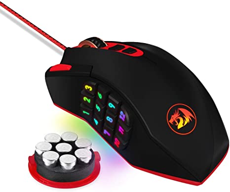 Redragon M901 Gaming Mouse Wired MMO RGB LED Backlit Computer Mice, 12400 DPI, Perdition, with Weight Tuning Set, 18 Macro Programmable Buttons for Windows PC Computer Gaming (Black)