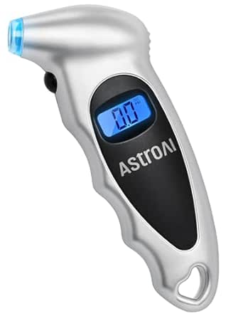 AstroAI Digital Tire Pressure Gauge with Batteries, 150 PSI 4 Settings Stocking Stuffers for Car Truck Bicycle Backlit LCD Non-Slip Grip Car Accessories(Silver 1pack)