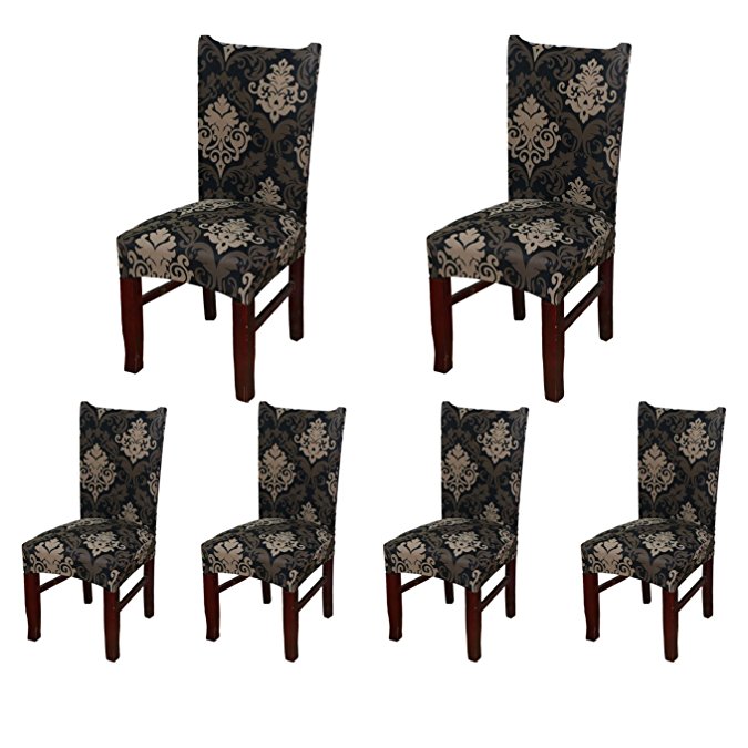 6 x Soulfeel Soft Spandex Fit Stretch Short Dining Room Chair Covers with Printed Pattern, Banquet Chair Seat Protector Slipcover for Hone Party Hotel Wedding Ceremony (Style 13)