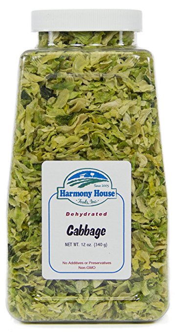 Harmony House Foods, Dried Cabbage, Flakes, 12 Ounce Quart Size Jar