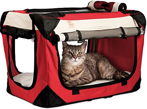 PetLuv Soothing Happy Pet Premium Soft Sided Cat & Dog Carrier & Travel Crate w Locking Zippers Comfy Plush Nap Pillow 4X Interior Room Airy Windows Sunroof Reduces Anxiety