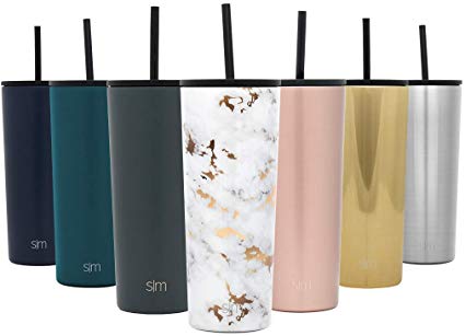 Simple Modern 24oz Classic Tumbler with Straw Lid & Flip Lid - Travel Mug Gift Vacuum Insulated Coffee Beer Pint Cup - 18/8 Stainless Steel Water Bottle Pattern: Gold Marble