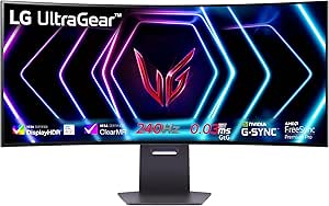 LG UltraGear Curved OLED Gaming Monitor 39GS95QE, 39 Inch, 1440p, 240Hz, 0.03ms Response Time, HDR 10, NVIDIA G-Sync & AMD FreeSync compatible, Smart Energy Saving, DisplayPort, HDMI