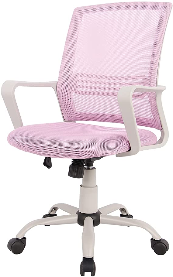 Ergonomic Office Chair, Home Office Desk Chair Mid-Back Computer Chair Mesh Swivel Task Chair with Wheels and Armrests, Pink