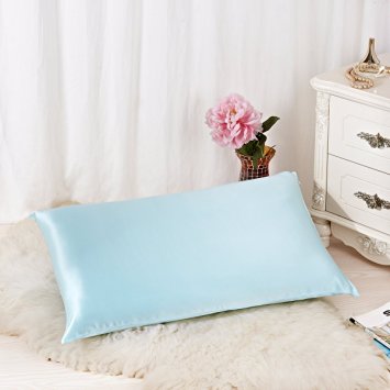 ALASKA BEAR® - 100% Pure Silk Pillowcase for Hair & Facial Beauty Queen Size, Blue Pillow Shams Cover with Hidden Zipper - BETTER than SATIN, COTTON or POLYESTER Pillowcase