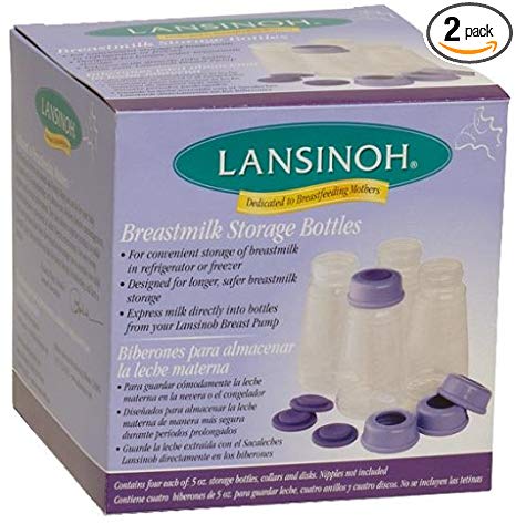 Lansinoh Breastmilk Storage Bottles, 5 oz, 4-Count Pack (Pack of 2)