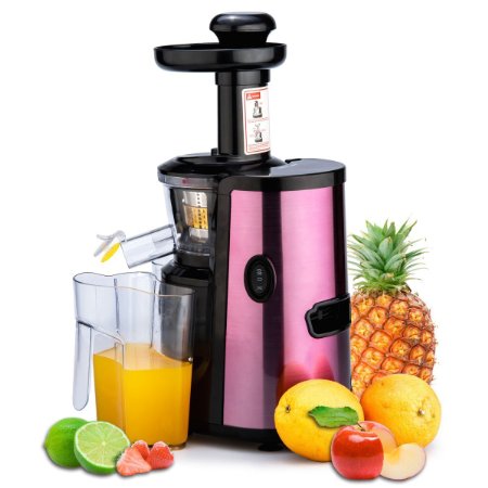 CUH 150W Electric Slow Fruit Vegetable Juicer Low Noise Juice Extractor Luxury Purple Stainless Steel Finish with Juice Container and Cleaning Brush