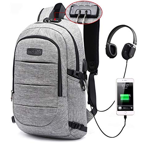 Travel Laptop Backpack,Anti Theft Waterproof Backpack College Studen Bookbag with USB Charging Port & Headphone Interfac for Boys Girls & Women Men,Business Laptop Bag Fits 15.6-Inch Laptop(Grey)