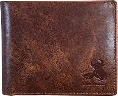 RFID Bifold Leather Wallet for Men with Flip Up ID in Vintage Buffalo Brown