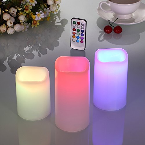 Ollieroo 3pcs Flameless LED Candle Lights 12 Color Changing with Remote Control and Timer for Wedding Party Christmas Lights