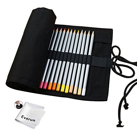 Everun Canvas 72 Holes Pencil Wrap, Travel Drawing Coloring Pencil Holder Roll Organizer for Artist, School and Office Pencils Pouch Case Hold for 72 Colored Pencils (No Pencils Included)