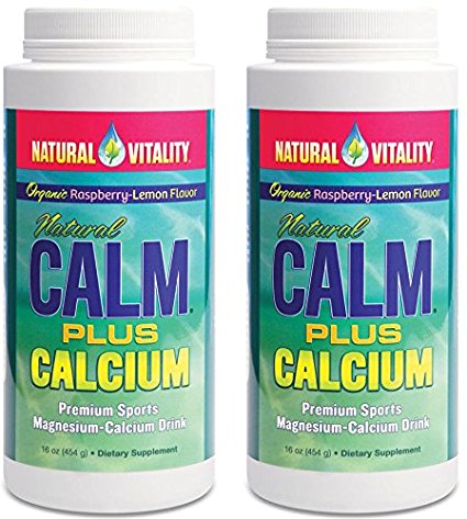 Natural Vitality Natural Magnesium Calm Plus Calcium, Rasbpery Lemon (2 Bottles of 16 Ounce)