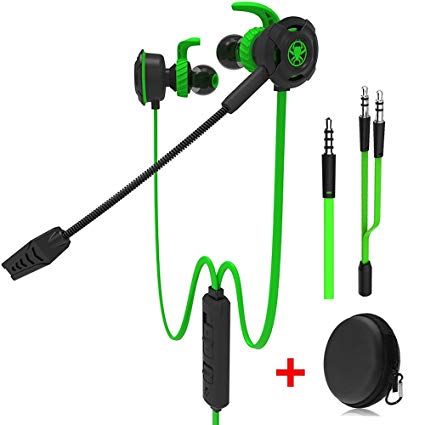 Wired Gaming Earphone with Adjustable Mic for PS4, Xbox, Laptop Computer, Cellphone, DLAND E-sport Earbuds with Portable Earphone Bags, Soft Design, Inline Controls for Hands-freeCalling. （Green)