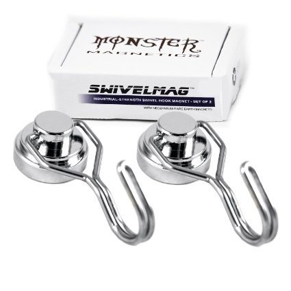 Heavy Duty Magnets with Swivel Hooks - Ultra Powerful Neodymium Rare Earth Magnetic Hook Set - 2 Pack - Great Accessory for Home and Garage, Cruise & RV Travel