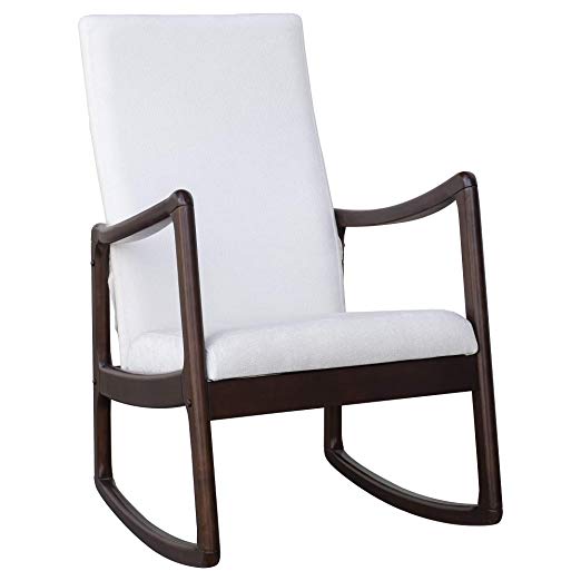 HOMCOM Modern Wood Rocking Chair Indoor Porch Furniture for Living Room -Coffee Brown/White with Cushion