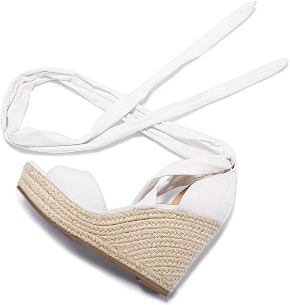 Huiyuzhi Womens Lace Up Platform Wedge Espadrille Sandals Open Toe Cross Slingback Summer Shoes