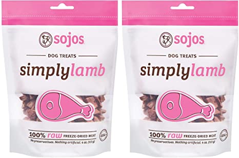 Sojos Simply Lamb Raw Freeze Dried Grain-Free Dog Treats, 4-Ounce each (Pack of 2)