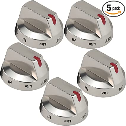 DG64-00473A Stove Knobs for Samsung-Stainless Steel Gas Range Knobs 5 Pack with Metal D Shaft,for NX58H5600SS NX58H5600SS/AA NX58J5600SG/AA NX58F5500SS Oven Gas Range( 1 Year Warranty)