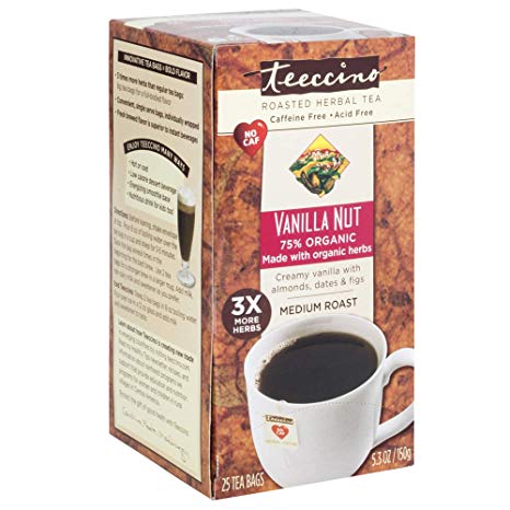Teeccino Herbal Coffee, Vanilla Nut, Caffeine-Free, 25-Count Tea Bag
