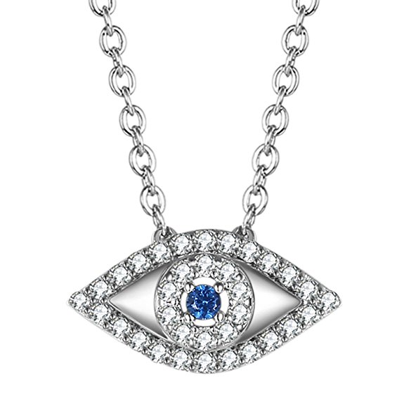 GuqiGuli Sapphire and Cubic Zirconia Evil Eye Jewellery Pendant Necklace for Women and Girls, 18inch