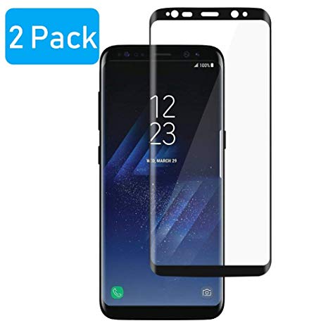 Samsung Galaxy S8 Screen Protector, [2 Pack] Dopoo S8 Tempered Glass Screen Saver 3D Curved HD Ultra Clear 9H Hardness Full Coverage Screen Film[Anti-Scratch, Anti-Bubble](NOT for S8 Plus)