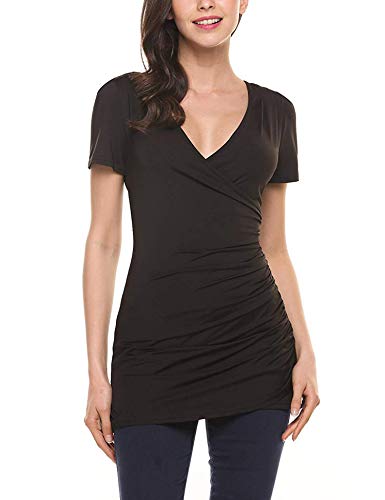 EASTHER Women's Summer Solid V Neck Ruched Side Slim Fit Casual Tank Tops