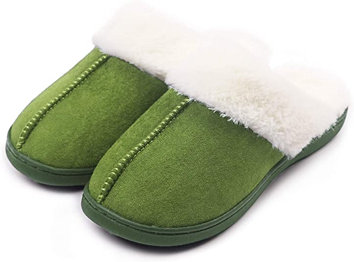 Caramella Bubble Ladies Fluffy Suede Slippers Classic Memory Foam Slippers for Women Anti-Skid Scuff with Warm Faux Fur Collar